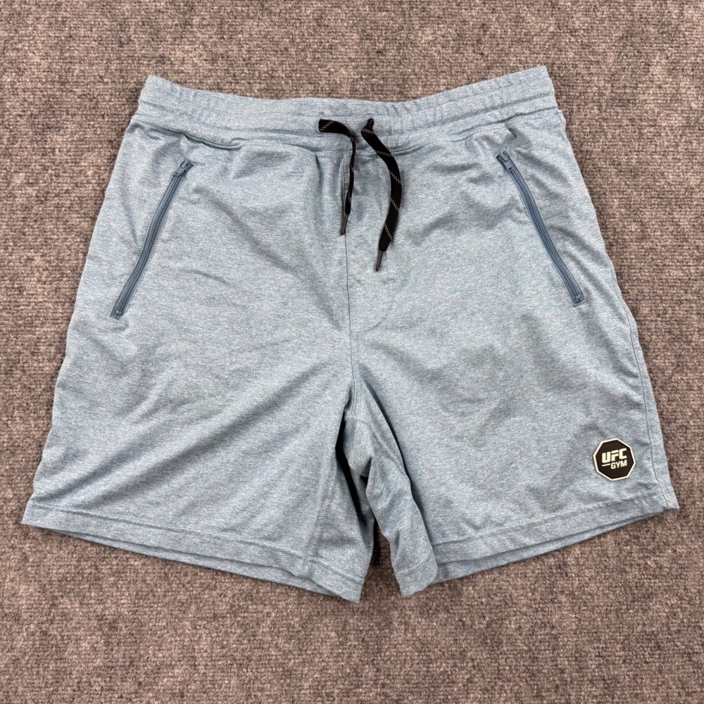 UFC P5 Gym Shorts Large Blue Heathered‎ Zipper Pockets Excellent Mens